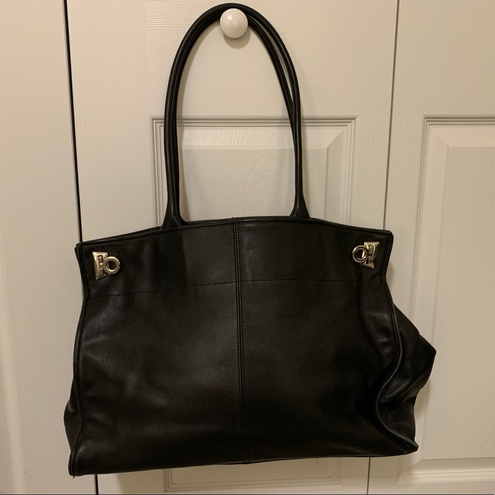 Levenger leather bag w silver closure hardware